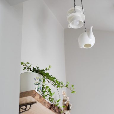 guest annexe apartment shelf and pendant light