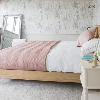 guest annexe apartment bedroom with wallpaper