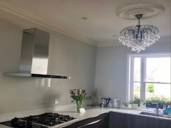 chandelier in contemporary kitchen