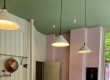 green ceiling and pink walls