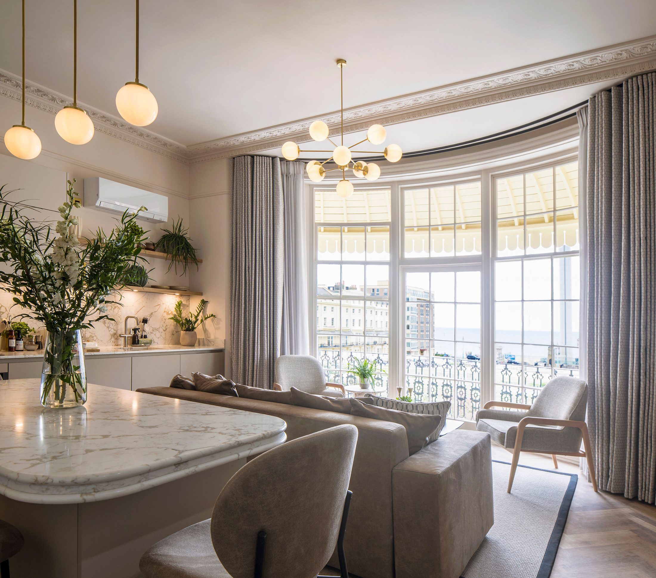 Interior of a Grade II* listed Brighton seafront property designed by Elixir Interior Design